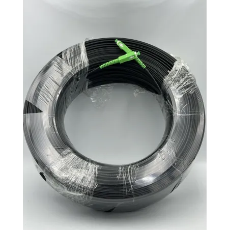Fiber-Optic Cable FTTH Drop wire 1 Core หัว SC/APC สำเร็จจากโรงงาน แบบ Outdoor มีสลิง, Single Mode 100 เมตร