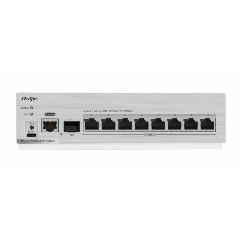 Ruijie RG-SF2920U-8GT1MS-P, 8-Port GE All-Optical PoE Switch, 2.5G Uplink Optical Port