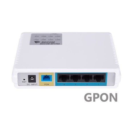 BDCOM GP1702-4G, 1 port GPON (SC/UPC), 4 GE ports 2.5 Gbps downlink and 1.25 Gbps uplink.