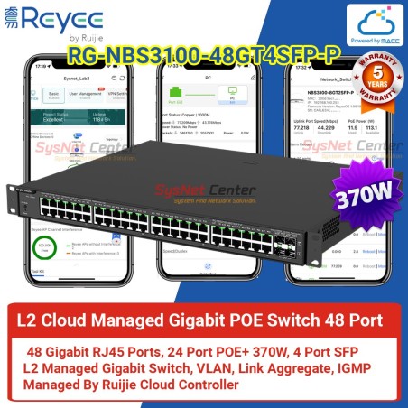 RG-NBS3100-48GT4SFP-P Reyee L2 Cloud Managed POE Switch 48 Port Gigabit 370W
