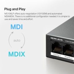 MS106LP Mercusys 6-Port 10/100Mbps Desktop Switch with 4-Port PoE+ 40W