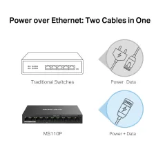 MS110P Mercusys 10-Port 10/100Mbps Desktop Switch 8-Port PoE+ 65W