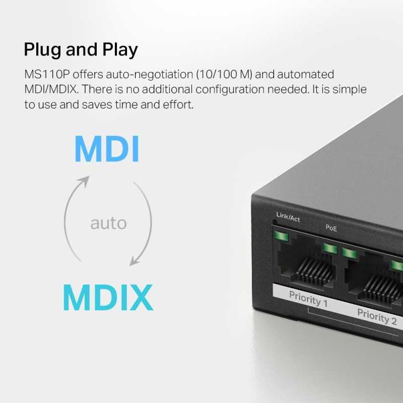 MS110P Mercusys 10-Port 100Mbps POE Switch 8-Port PoE+ 65W