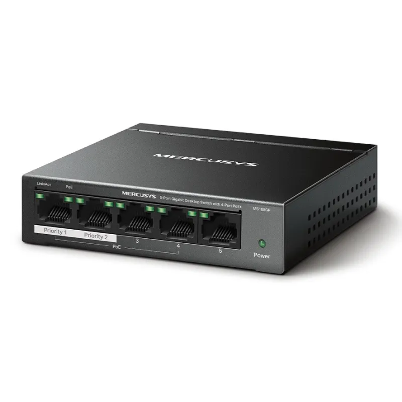 Mercusys MS105GP 5-Port Gigabit POE Switch, 4-Port PoE+ 65W