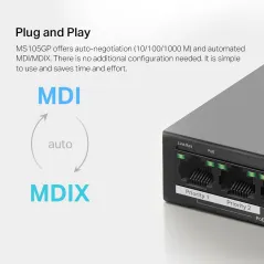 Mercusys MS105GP 5-Port Gigabit POE Switch, 4-Port PoE+ 65W