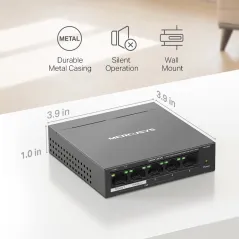 Mercusys MS105GP 5-Port Gigabit POE Switch, 4-Port PoE+ 65W