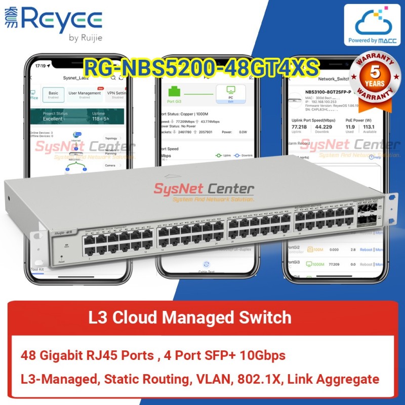 RG-NBS5200-48GT4XS Reyee L3 Managed Switch 48 Port Gigabit, 4 Port SFP+