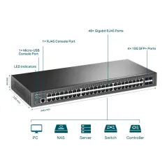 TL-SG3452X TP-LINK JetStream 48-Port Gigabit L2+ Managed Switch, 4 10GE SFP+ Slots