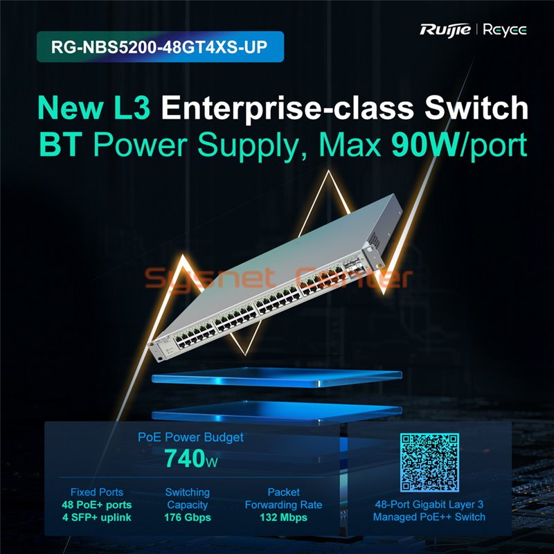 RG-NBS5200-48GT4XS-UP Reyee L3 Managed POE Switch 48 Port Gigabit, 4 Port SFP+, 740W
