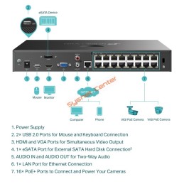 VIGI NVR2016H-16MP TP-Link VIGI 16 Channel PoE+ Network Video Recorder