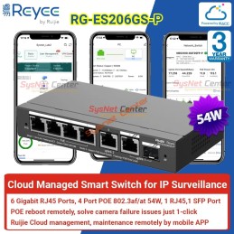 RG-ES206GS-P Reyee Cloud Managed POE Switch 6 Port Gigabit, 4 Port POE, 1SFP 54W
