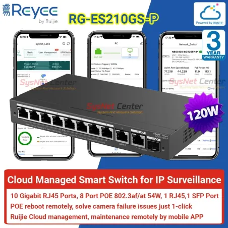 RG-ES210GS-P Reyee Cloud Managed POE Switch 10 Port Gigabit 120W