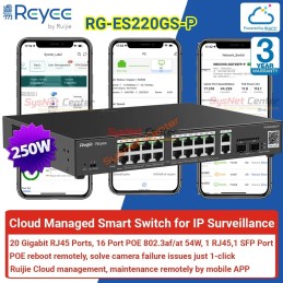RG-ES220GS-P Reyee Cloud Managed Smart POE Switch 20 Port Gigabit, 16 Port POE 250W