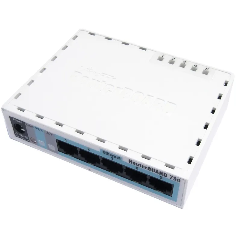 Mikrotik RouterBoard 750G CPU 400MHz Switch 5 port 10/100/1000 Case แบบ พลาสติก พร้อม Power Supply