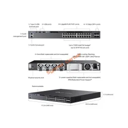 SG6428XHP TP-LINK Omada 24-Port Gigabit Stackable L3-Managed PoE+ Switch, 4 Port SFP+