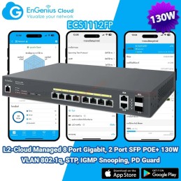 ECS1112FP EnGenius Cloud Managed L2 PoE Switch 8 Port GJigabit, 2SFP, POE 130W