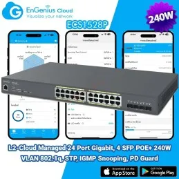 ECS1528P EnGenius Cloud Managed PoE Switch 24 Port, 4SFP+, 240W