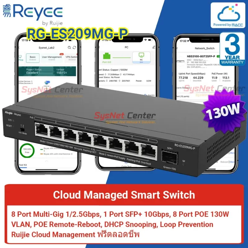 RG-ES209MG-P Reyee Cloud Managed POE Switch 8 Port 2.5G, 1SFP+, POE 130W RG-ES209MG-P Reyee Cloud Managed POE Switch 8 Port 2.5G, 1SFP+, POE 130W