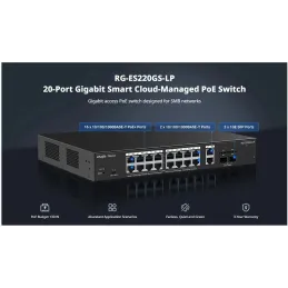 RG-ES220GS-LP Reyee Cloud Managed Smart POE Switch 18 Port Gigabit, 16 Port POE 130W