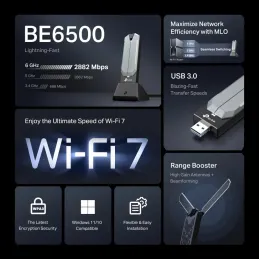 TP-Link Archer TBE400UH BE6500 Wi-Fi 7 Tri-Band High-Gain Wireless USB Adapter