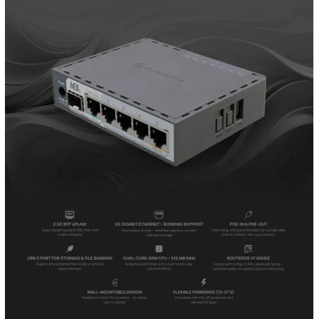Mikrotik Router hEX S (E60iUG) 2025 ROS Lv4, CPU ARM EN7562CT 950MHz RAM 512MB