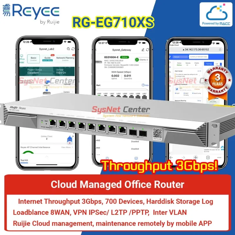 RG-EG710XS Reyee Cloud Router 8 WAN Internet 3Gbps, 700 Clients