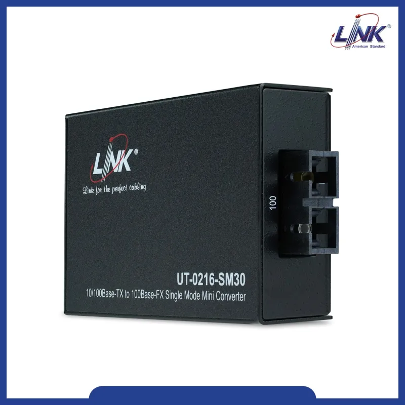 Link UT-0216E-SM30 Media Converter แปลงสัญญาณจาก RJ-45 เป็นสาย Fiber Optic แบบ SingleMode หัวต่อแบบ SC ระยะทาง 30 กิโลเมตร Link UT-0216E-SM30 Media Converter แปลงสัญญาณจาก RJ-45 เป็นสาย Fiber Optic แบบ SingleMode หัวต่อแบบ SC ระยะทาง 30 กิโลเมตร