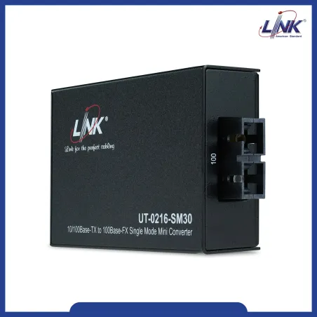 Link UT-0216SM-30 Mini Media Converter แปลงจาก RJ-45 เป็นสาย Fiber Optic แบบ Single Mode หัวต่อแบบ SC ระยะทาง 30 กิโลเมตร