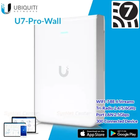 U7-Pro-Wall Ubiquiti UniFi 7 Pro Wall Access Point Wi-Fi 7 Tri-Band, 10.8Gbps