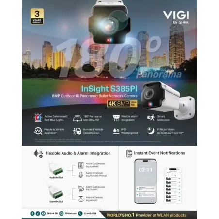 Insight S385Pi VIGI 8MP Outdoor IR Panoramic Bullet Network Camera 180องศา