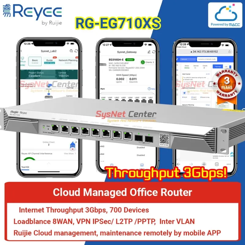 RG-EG710XS Reyee Cloud Router 8 WAN Internet 3Gbps, 700 Clients
