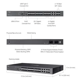 SG5428XF TP-LINK Omada 24-Port SFP Stackable L3 Managed Switch