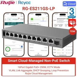 RG-ES211GS-LP Ruijie Reyee L2 Smart Cloud Managed PoE Switch, 8x PoE+, 2x GE RJ45, 1x GE SFP, 70W