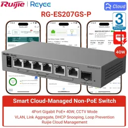 RG-ES207GS-LP Ruijie Reyee L2 Smart Cloud Managed PoE Switch, 4x PoE+, 2x GE RJ45, 1x GE SFP, 40W