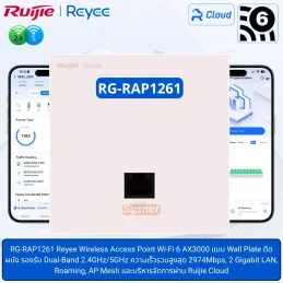 RG-RAP1261 Ruijie Reyee Wi-Fi 6 AX3000 Ultra-Thin Wall Plate Access Point, 2 Gigabit Ports, Cloud Managed