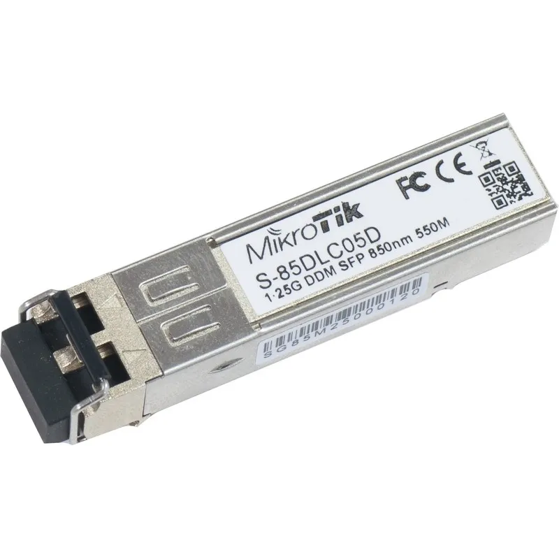 Mikrotik S-85DLC05D SFP transceiver เชื่อมต่อกับ Fiber Optic แบบ Multimode หัวต่อแบบ LC ระยะทาง 550 เมตร