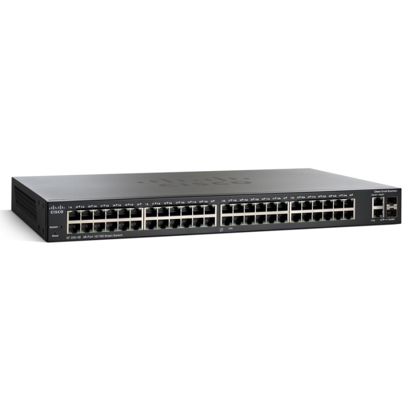 Cisco Cisco SF200-48 Managed-L2 Switch ขนาด 48 port 10/100Mbps 2 Port SFP, 2Port mini-Gbic รองรับ VLAN, QOS ควบคุมผ่าน Web