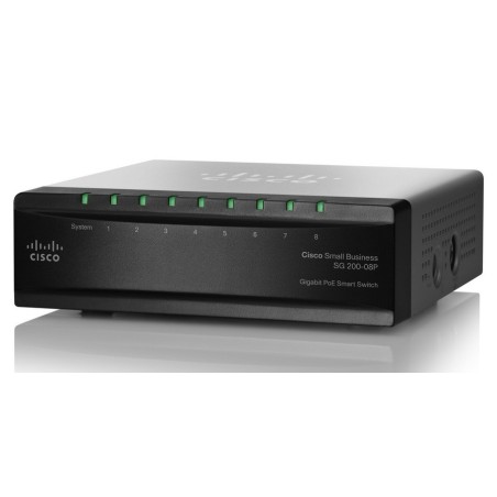 Cisco SG200-08P L2-Managed Switch 8 Port ความเร็ว Gigabit รองรับ VLAN พร้อม POE 802.3af 4 Port
