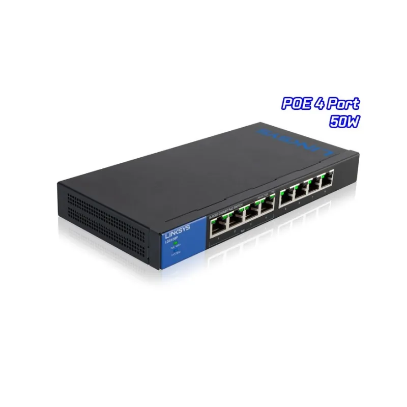 Linksys LGS108P POE Gigabit Switch 8 Port ความเร็ว 10/100/1000 Mbps พร้อม Poe 4 Port เคสเหล็ก