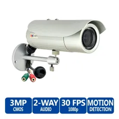 ACTi Bullet D42A 3MP IR Day/Night IP Bullet Camera, 2-Way Audio Support, 2.8-12mm Varifocal Lens 