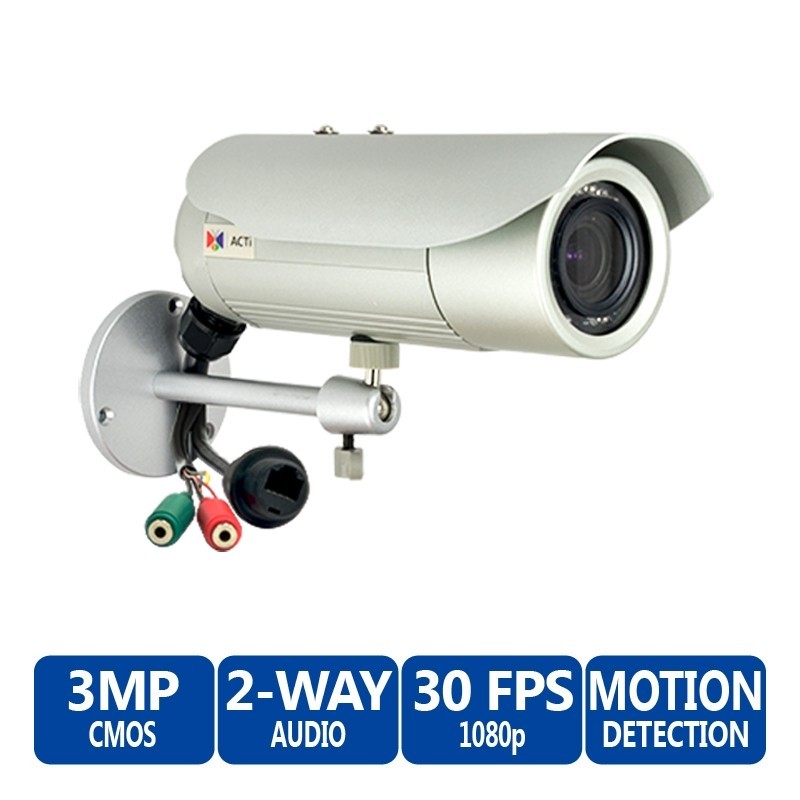 ACTi Bullet D42A 3MP IR Day/Night IP Bullet Camera, 2-Way Audio Support, 2.8-12mm Varifocal Lens 