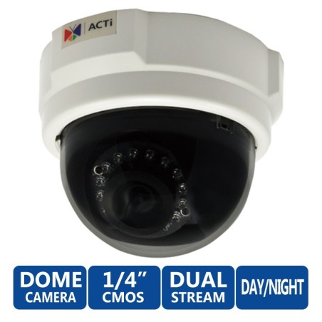 ACTi Dome E52 1MP Indoor Day/Night Adaptive IR Camera, Fixed Lens 