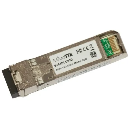 Mikrotik S+85DLC03D SFP+ transceiver เชื่อมต่อกับ Fiber Optic แบบ Multimode หัวต่อแบบ LC ระยะทาง 300 เมตร