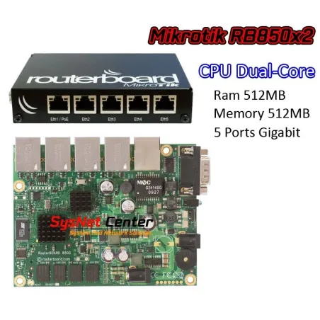 Mikrotik Router RB850Gx2 ROS Lv5 CPU Dual-Core Memory/RAM 512MB Switch Gigabit 5 port พร้อม Case เหล็ก