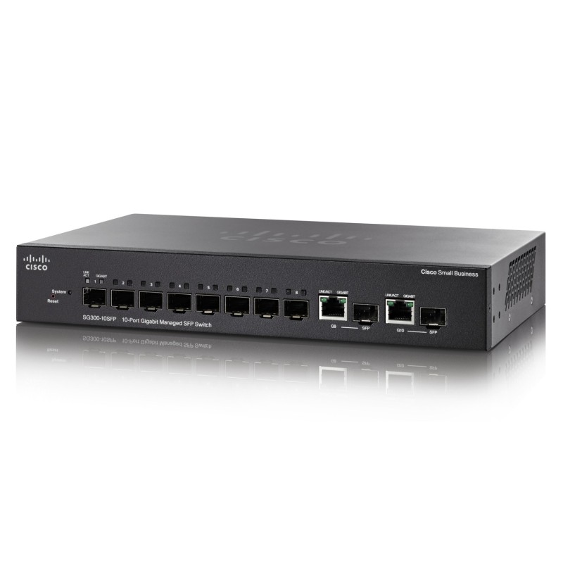 Cisco SG300-10SFP L3-Managed Switch 8 Port SFP ความเร็ว Gigabit + 2 Port Combo รองรับ Static Routing, VLAN