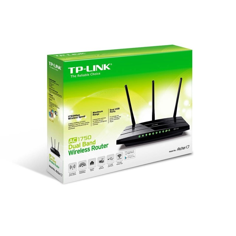 TP-Link Archer C7 AC1750 Wireless Broadband Router แบบ Dual-band 2.4/5GHz มาตรฐาน AC ความเร็วสูงสุด 1300Mbps Port Gigabit