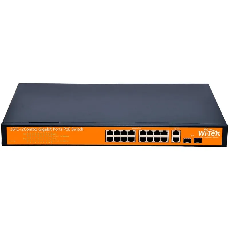 Wi-Tek WI-PS118G-24V Passive POE Switch 16 Port 100Mbps 2 Combo-Port Gigabit จ่ายไฟ 16 Port 24V 24W สูงสุด 250W