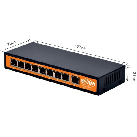Wi-Tek WI-PS109 POE Switch 9 Port 10/100Mbps จ่ายไฟ 8 Port มาตรฐาน 802.3af/at กำลังไฟสูงสุด 120W