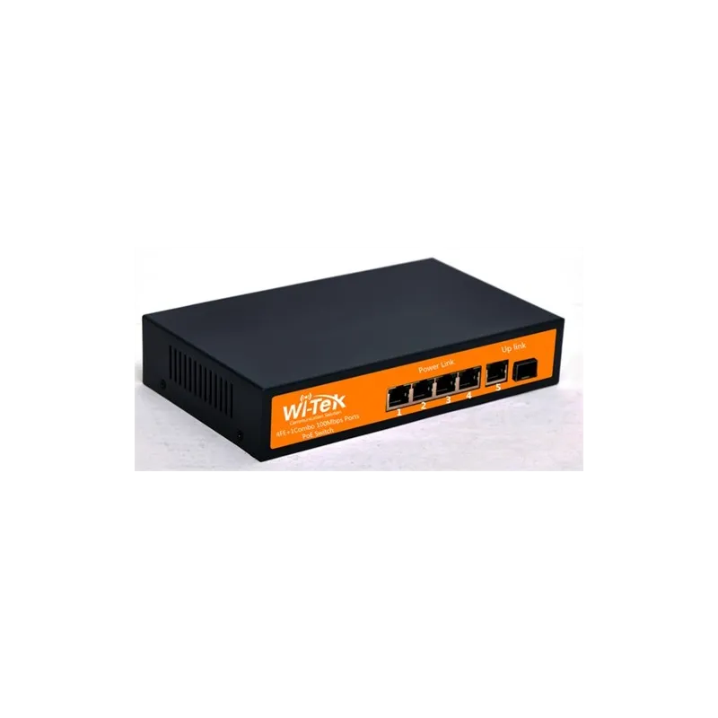 Wi-Tek WI-PS105F POE Switch 5 Port 10/100Mbps, 4 Port POE 802.3af, 1 Combo SFP Port Max 75W