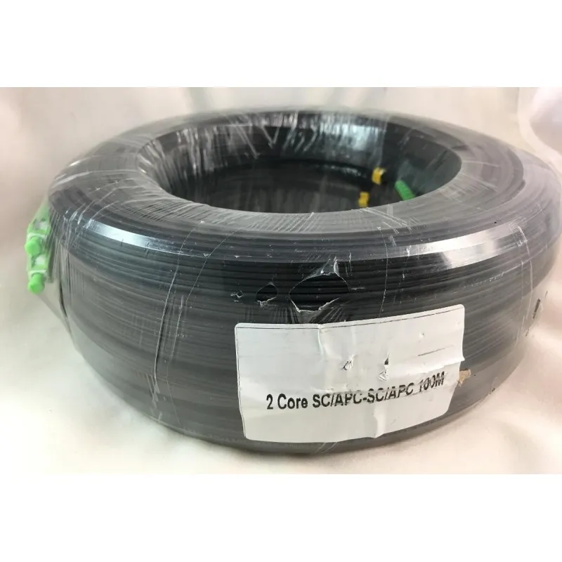 Fiber-Optic Cable FTTH Drop wire 2 Core หัว SC/APC สำเร็จจากโรงงาน แบบ Outdoor มีสลิง, Single Mode 100 เมตร